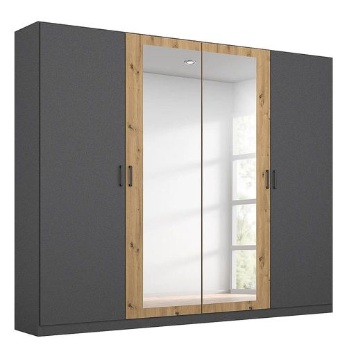 Rauch Miro 226cm 4 Door Wardrobe with Mirror - Metallic Dark Grey and Artisan Oak