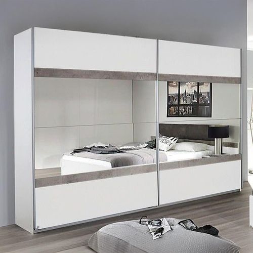 Rauch Penzberg 271cm 2 Door Sliding Wardrobe with Mirror - Alpine White and Stone Grey