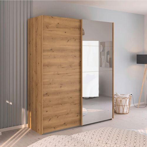 Rauch Evelyn 181cm 2 Door Sliding Wardrobe with Mirror - Wild Oak