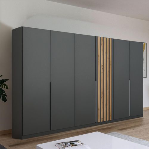 Rauch Lamella 271cm 6 Door Wardrobe - Metallic Dark Grey and Artisan Oak
