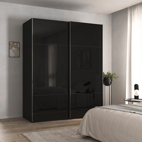 Rauch Contido 181cm 2 Door Sliding Wardrobe with Extras - Black Glass