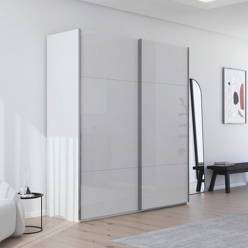 Rauch Contido 201cm 2 Door Sliding Wardrobe with Extras - Crystal White Glass