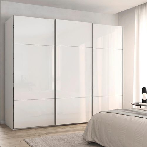 Rauch Contido 271cm 3 Door Sliding Wardrobe with Extras - Crystal White Glass