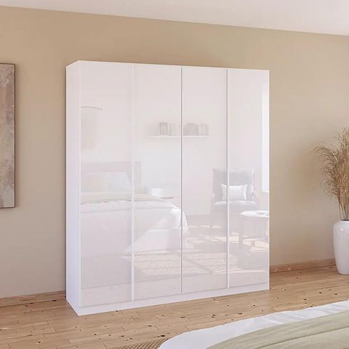 Rauch Monostar 181cm 4 Door Wardrobe with Extras - Alpine White with White Glass