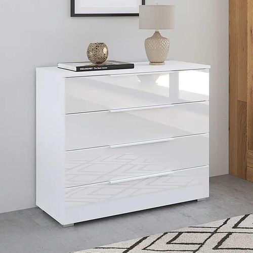 Rauch Monostar 4 Drawer Wide Chest - Alpine White with White Glass