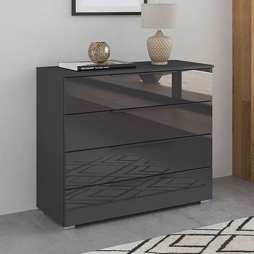 Rauch Monostar 4 Drawer Wide Chest - Metallic Dark Grey with Basalt Glass