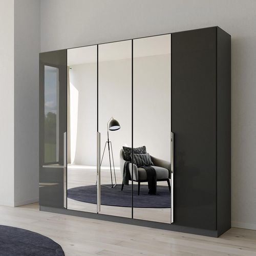 Rauch Quadra Spin 226cm 5 Door Wardrobe with Mirror - Metallic Dark Grey and Grey Effect