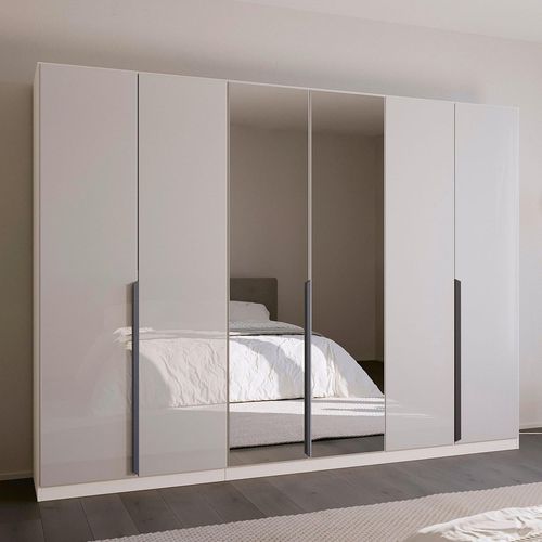 Rauch Quadra Spin 271cm 6 Door Wardrobe with Mirror - Alpine White and Crystal White Glass