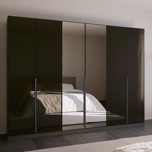 Rauch Quadra Spin 271cm 6 Door Wardrobe with Mirror - Metallic Dark Grey and Basalt Glass