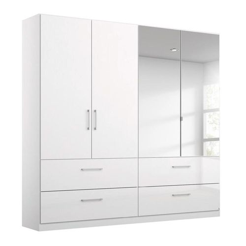 Rauch Elegant4you 181cm 4 Door Combi Wardrobe with 4 Drawer - 197cm - Alpine White and White High Gloss