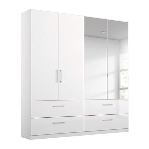 Rauch Elegant4you 181cm 4 Door Combi Wardrobe with 4 Drawer - 210cm - Alpine White and White High Gloss