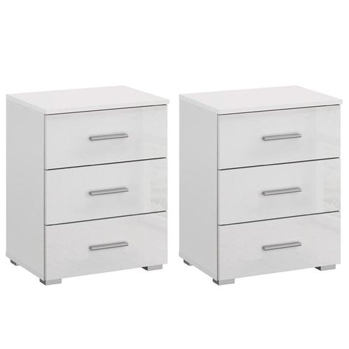 Rauch Elegant4you 3 Drawer Bedside Cabinet - Set of 2 - Alpine White and White High Gloss