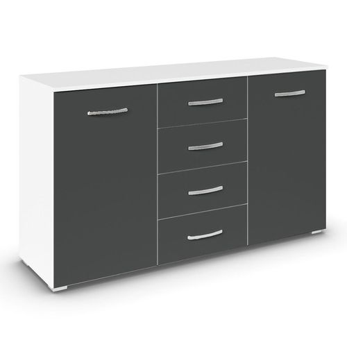 Rauch Aditio 2 Door Medium Sideboard with 4 Drawer - 120cm - Alpine White and Metallic Dark Grey