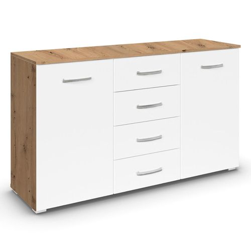 Rauch Aditio 2 Door Medium Sideboard with 4 Drawer - 120cm - Artisan Oak and Alpine White