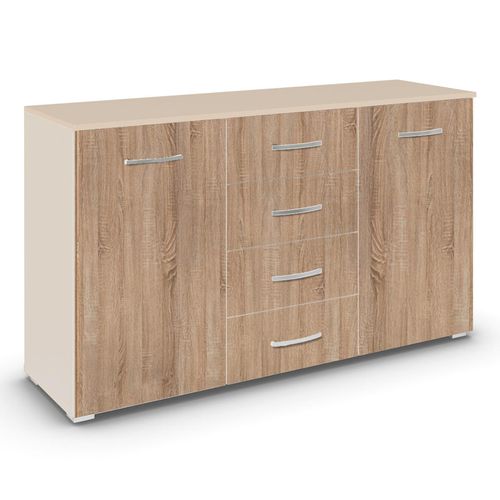 Rauch Aditio 2 Door Medium Sideboard with 4 Drawer - 120cm - Champagne and Sonoma Oak