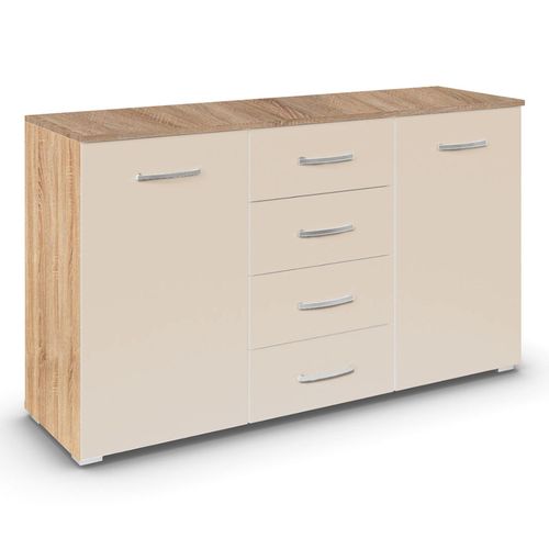 Rauch Aditio 2 Door Medium Sideboard with 4 Drawer - 120cm - Sonoma Oak and Champagne