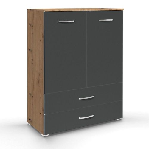Rauch Aditio 2 Door Cupboard with 2 Bottom Drawer - Artisan Oak and Metallic Dark Grey