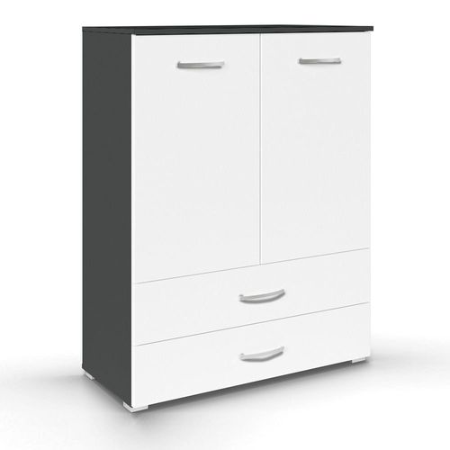Rauch Aditio 2 Door Cupboard with 2 Bottom Drawer - Metallic Dark Grey and Alpine White