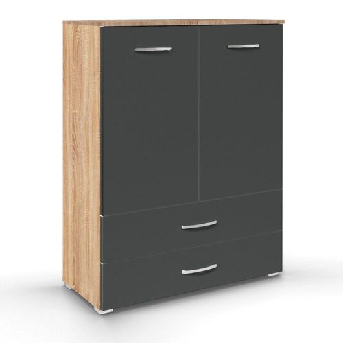 Rauch Aditio 2 Door Cupboard with 2 Bottom Drawer - Sonoma Oak and Metallic Dark Grey