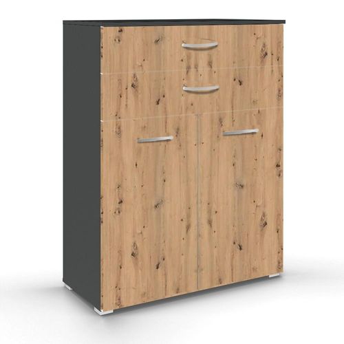 Rauch Aditio 2 Door Cupboard with 2 Top Drawer - Metallic Dark Grey and Artisan Oak