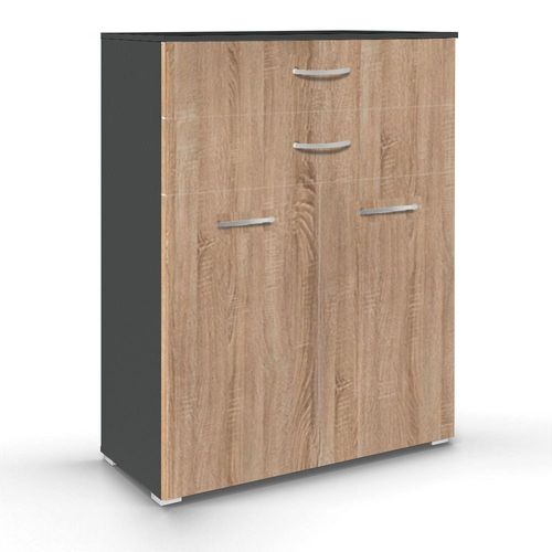 Rauch Aditio 2 Door Cupboard with 2 Top Drawer - Metallic Dark Grey and Sonoma Oak