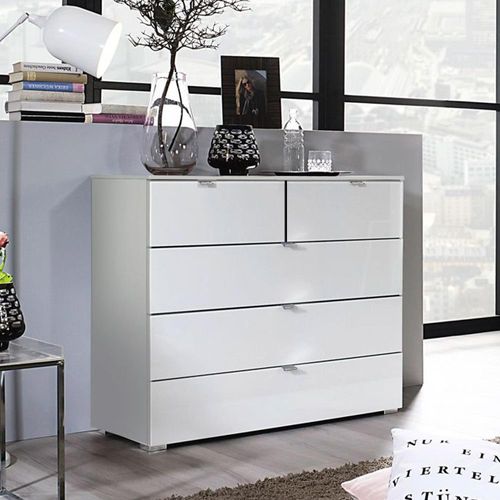 Rauch Erimo 3+2 Drawer Chest - Silk Grey and Crystal White Glass