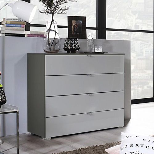 Rauch Erimo 4 Drawer Chest - Graphite and Silk Grey Glass