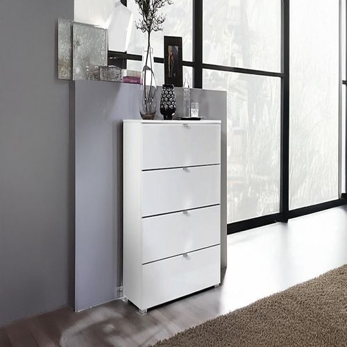 Rauch Erimo 4 Drawer Narrow Chest - Alpine White and Crystal White Glass
