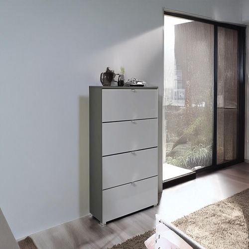 Rauch Erimo 4 Drawer Narrow Chest - Graphite and Silk Grey Glass