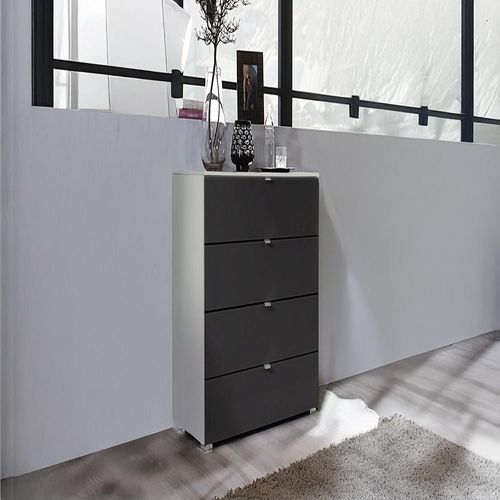 Rauch Erimo 4 Drawer Narrow Chest - Silk Grey and Basalt Glass