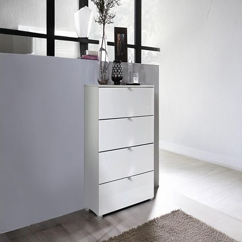 Rauch Erimo 4 Drawer Narrow Chest - Silk Grey and Crystal White Glass