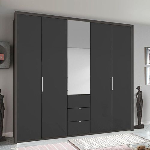 Rauch Erimo 254cm 5 Door Combi Wardrobe with 3 Drawer - Graphite and Basalt Glass