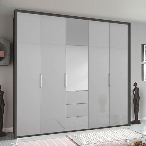 Rauch Erimo 254cm 5 Door Combi Wardrobe with 3 Drawer - Graphite and Silk Grey Glass