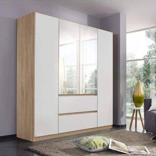 Rauch Mainz 181cm 4 Door Combi Wardrobe - Sonoma Oak and Alpine White