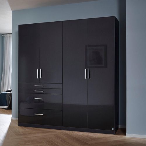 Rauch Homburg 181cm 4 Door Wardrobe with Drawer - Metallic Dark Grey and High Gloss Grey
