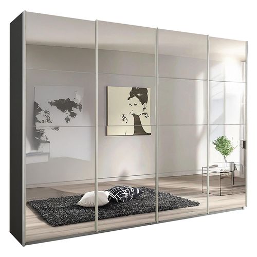 Rauch Syncrono 271cm 4 Door Sliding Mirrored Wardrobe - Metallic Dark Grey