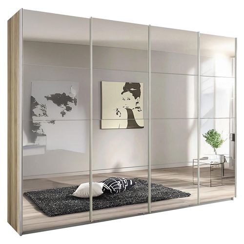 Rauch Syncrono 271cm 4 Door Sliding Mirrored Wardrobe - Sanremo Oak Light