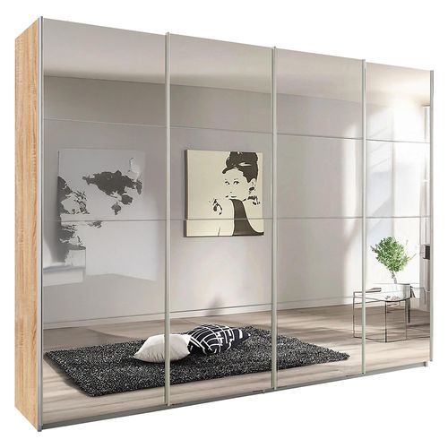 Rauch Syncrono 271cm 4 Door Sliding Mirrored Wardrobe - Sonoma Oak
