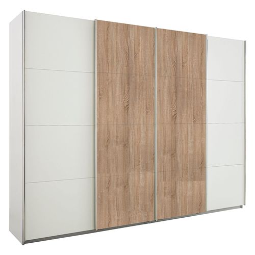 Rauch Syncrono 271cm 4 Door Sliding Wardrobe - Alpine White and Sonoma Oak