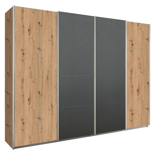 Rauch Syncrono 271cm 4 Door Sliding Wardrobe - Artisan Oak and Metallic Dark Grey