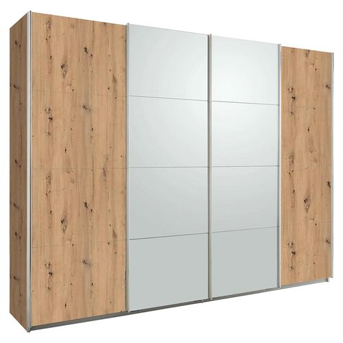 Rauch Syncrono 271cm 4 Door Sliding Wardrobe - Artisan Oak and Silk Grey