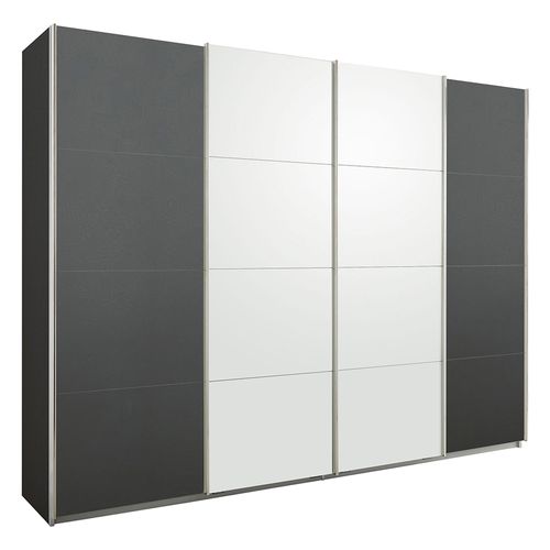 Rauch Syncrono 271cm 4 Door Sliding Wardrobe - Metallic Dark Grey and Alpine White
