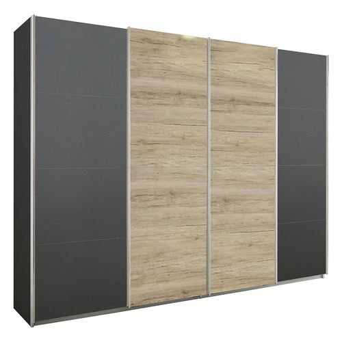 Rauch Syncrono 271cm 4 Door Sliding Wardrobe - Metallic Dark Grey and Sanremo Oak Light