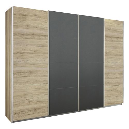 Rauch Syncrono 271cm 4 Door Sliding Wardrobe - Sanremo Oak Light and Metallic Dark Grey