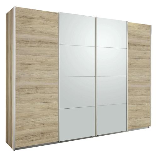 Rauch Syncrono 271cm 4 Door Sliding Wardrobe - Sanremo Oak Light and Silk Grey