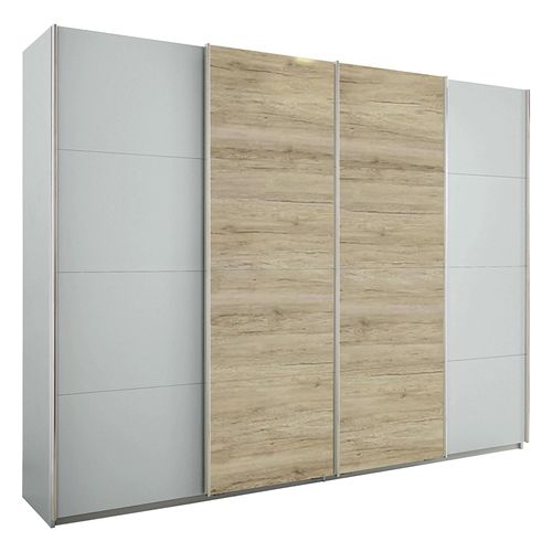 Rauch Syncrono 271cm 4 Door Sliding Wardrobe - Silk Grey and Sanremo Oak Light