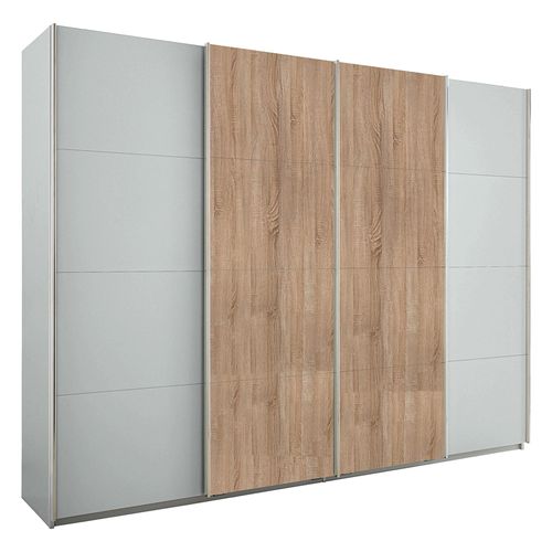 Rauch Syncrono 271cm 4 Door Sliding Wardrobe - Silk Grey and Sonoma Oak