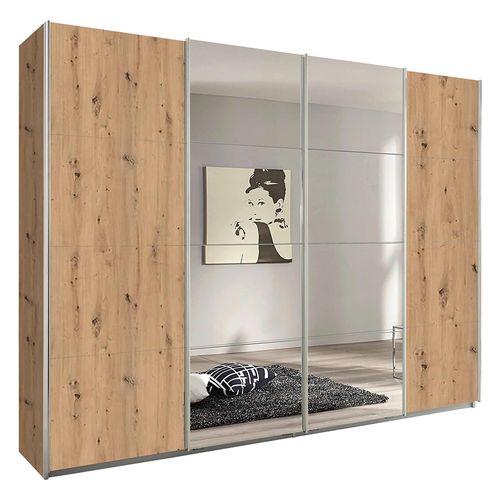 Rauch Syncrono 271cm 4 Door Sliding Wardrobe with Mirror - Artisan Oak