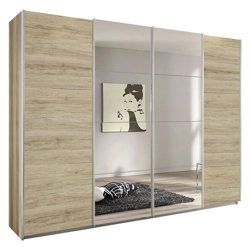 Rauch Syncrono 271cm 4 Door Sliding Wardrobe with Mirror - Sanremo Oak Light