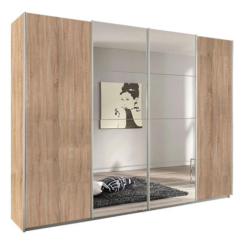 Rauch Syncrono 271cm 4 Door Sliding Wardrobe with Mirror - Sonoma Oak
